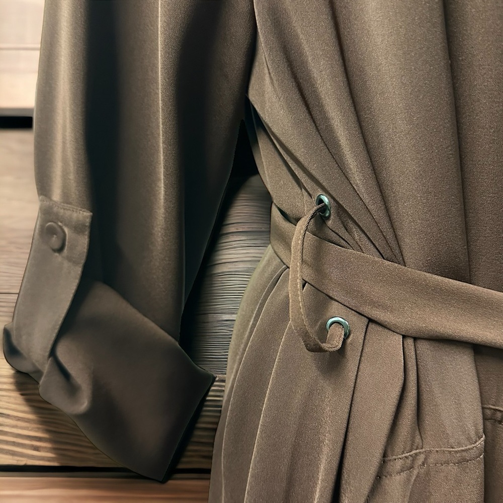 DR2 Daniel Rainn Long Woven Open Belted Trench Coat Chestnut Nordstrom Womens L - Picture 4 of 15